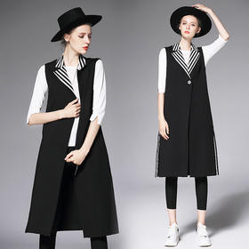 【服饰鞋包】女装干练修身一粒扣中长款外套纯色翻领无袖