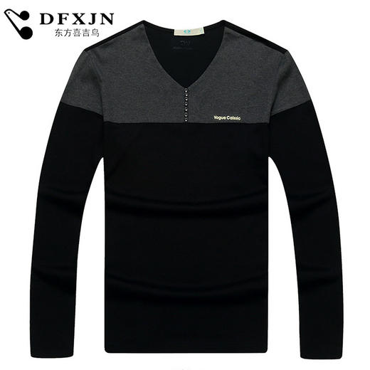 【服饰鞋包】个性潮流男装秋季新款男士长袖t恤男纯色v领纯棉T恤男士 商品图0