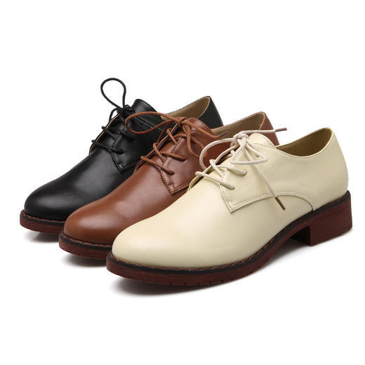 单鞋春款单鞋低跟系带小皮鞋深口平底休闲牛津鞋女鞋新款潮