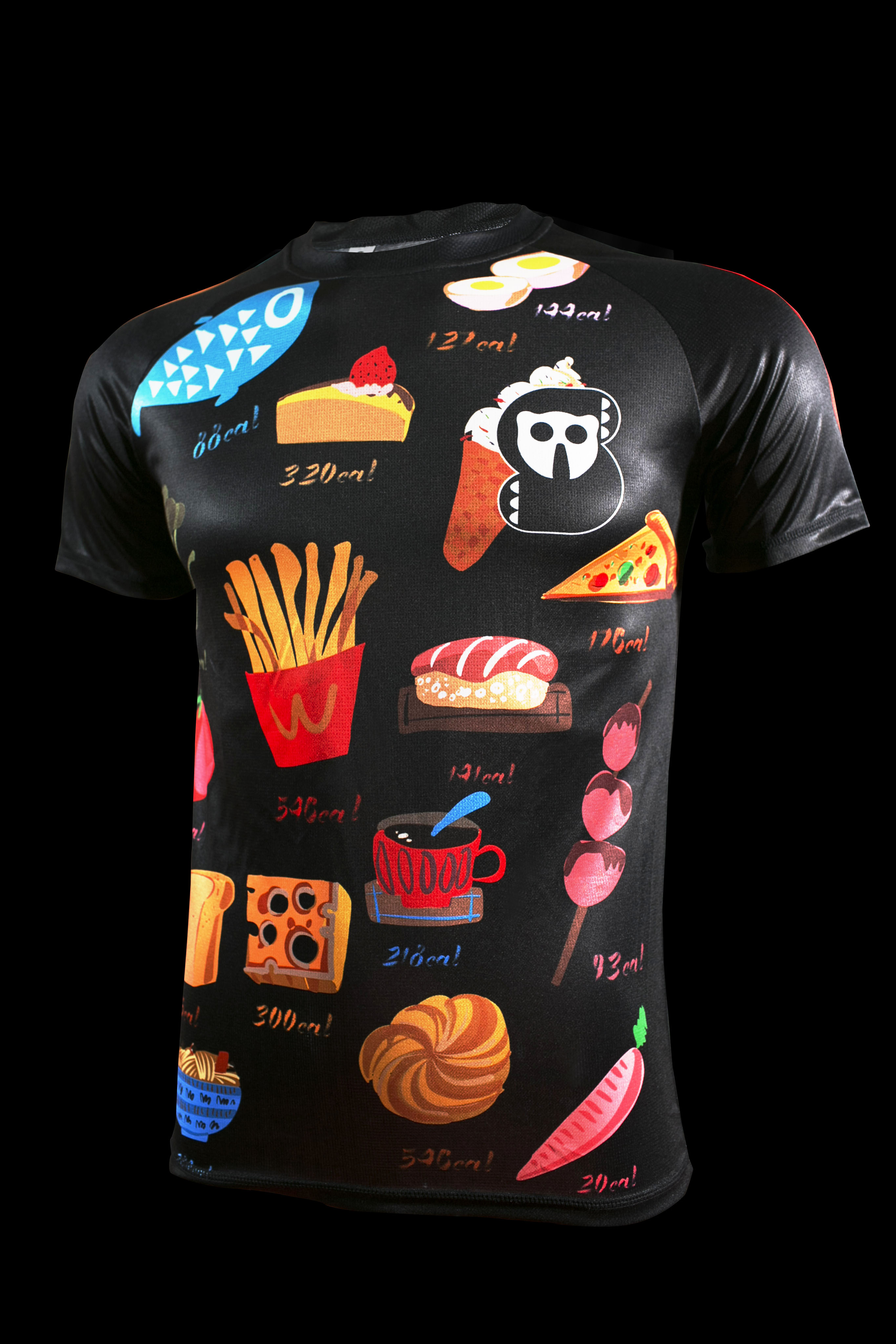 严素跑步TEE,卡路里,男款,黑/粉色,轻量 短袖T恤 速干快干 透气,严素态度 吃货