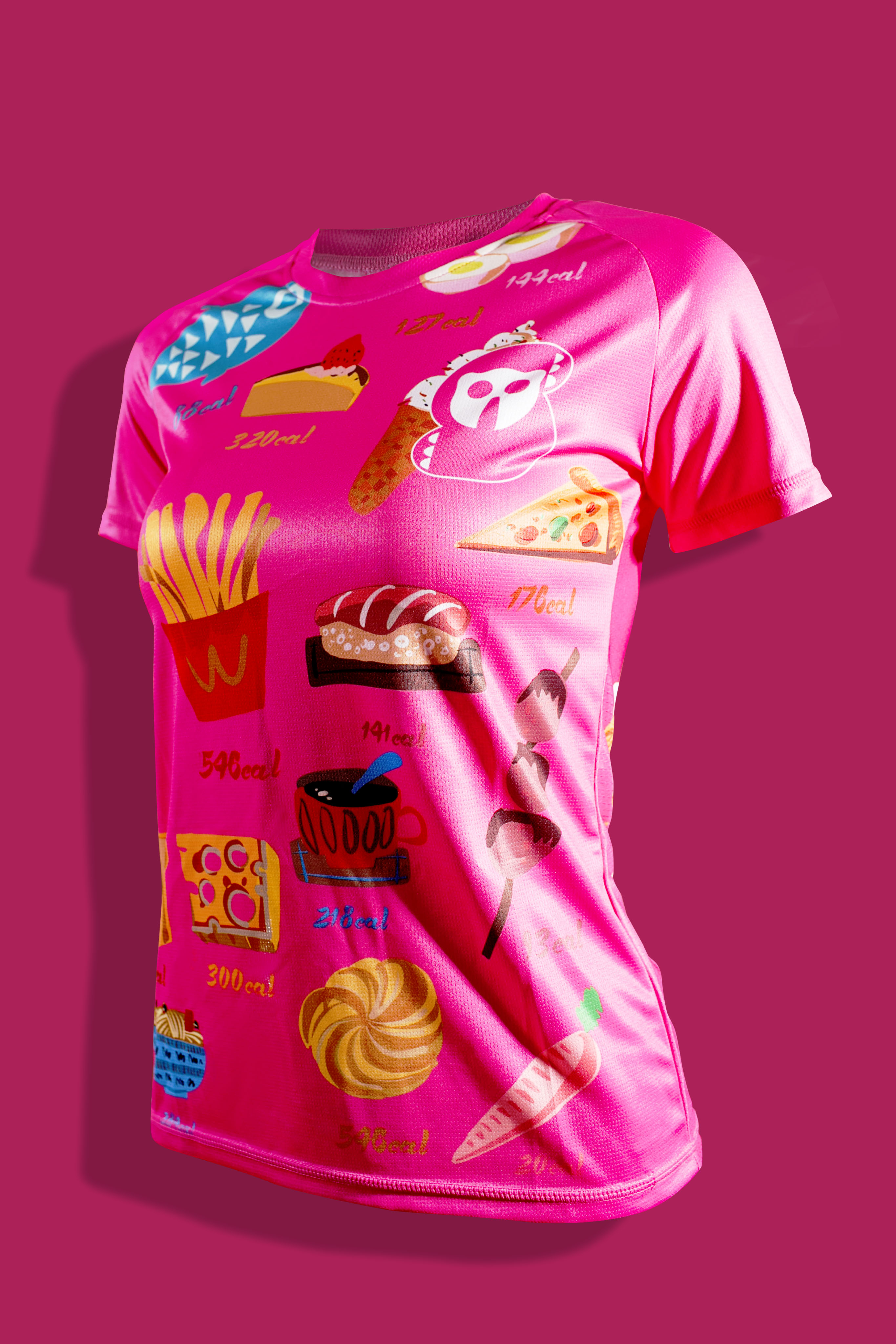 严素跑步TEE,卡路里,女款,黑/粉色,轻量 短袖T恤 速干快干 ,严素态度 吃货