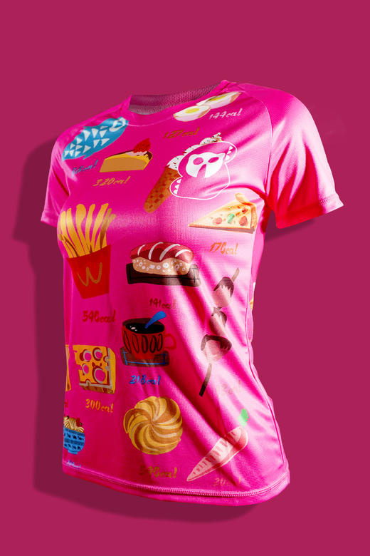 严素跑步TEE,卡路里,女款,黑/粉色,轻量 短袖T恤 速干快干 ,严素态度 吃货 商品图0