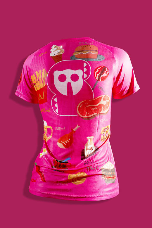 严素跑步TEE,卡路里,女款,黑/粉色,轻量 短袖T恤 速干快干 ,严素态度 吃货 商品图1