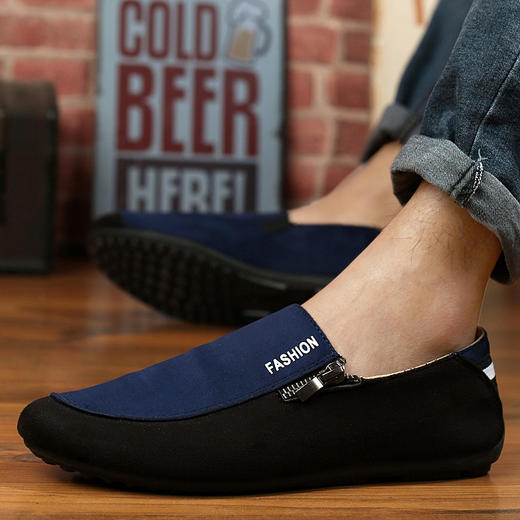 【服饰鞋包】男鞋绒面阴阳鞋侧拉链透气韩版司机鞋男鞋豆豆鞋 商品图0