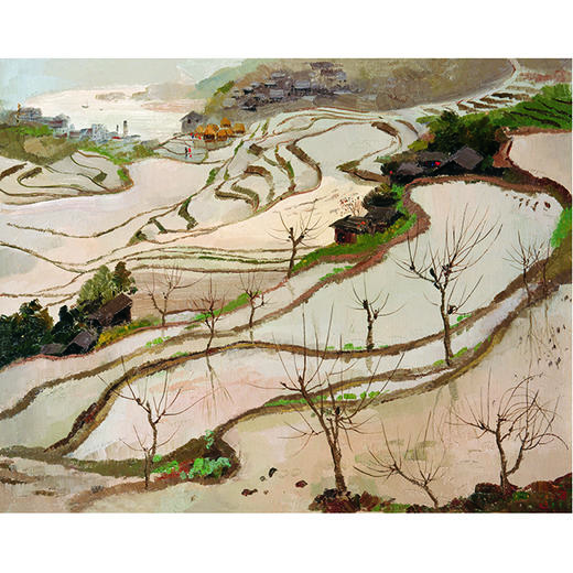 吴冠中|《水田》——综合版(油画)