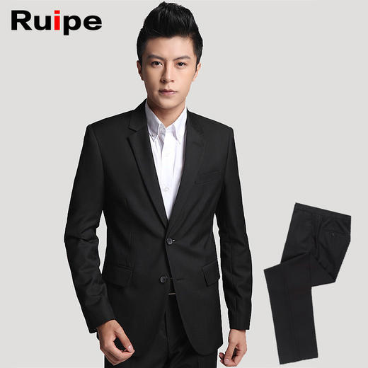 【服饰鞋包】男式休闲西装商务工作西装上班黑色外套两件套职业装 商品图0