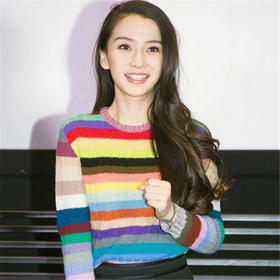 【服饰鞋包】毛衣杨颖baby同款套头针织衫彩虹条纹圆领秋冬上衣女