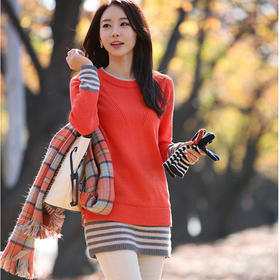 【服饰鞋包】假两件秋冬女式打底针织衫东大门欧洲站韩版新款女装套头毛衣