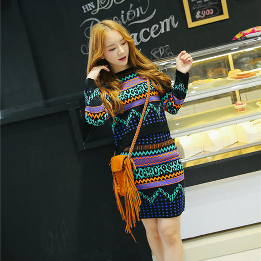 【服饰鞋包】韩版秋冬季女新款拼接针织毛衣包臀显瘦裙子连衣裙两件套套装 商品图0