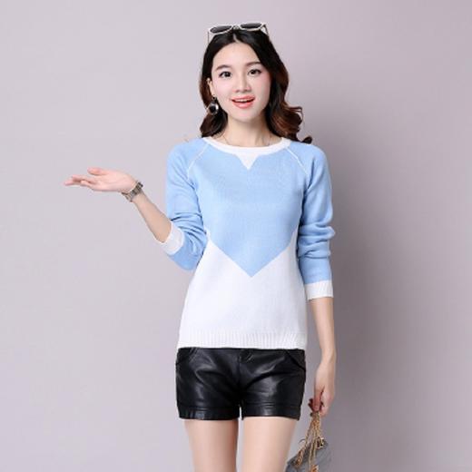 【服饰鞋包】秋冬韩版毛衣拼色保暖修身套头打底针织衫潮女装 商品图0