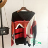 【服饰鞋包】秋冬新款女装刘雯潮牌同款v领拼色几何长袖宽松毛衣针织衫女 商品缩略图0