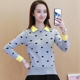 【服饰鞋包】秋冬女装新款时尚圆点韩版学院风翻领修身针织衫套头保暖毛衣