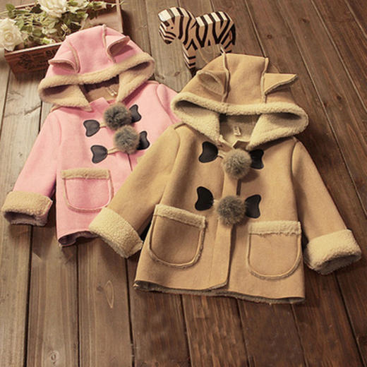 【女童】童装秋冬韩版女童宝宝可爱卡通羊羔绒内里麂皮绒外套风衣 商品图0