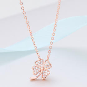 【项链】新款s925纯银项链 学生简约玫瑰金四叶草锆石项链 套链女生毛衣链