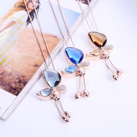 【毛衣链】*版时尚毛衣链 水晶项链蝴蝶长款流苏毛衣链满钻毛衣链配饰