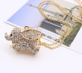 【毛衣链】*欧美新款eBay流行镶钻水钻满钻大象项链锁骨链毛衣链