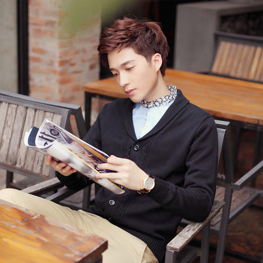 【服饰鞋包】新品秋冬款男士纯棉翻领毛衣开衫青年纯色麻花修身针织衫外套厚 商品图0