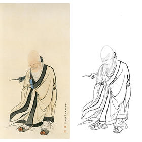 陈少梅竖幅工笔传统人物白描底稿《寿星》-多种白描尺寸可选-ZV06