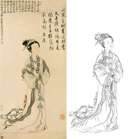 陈少梅竖幅工笔传统仕女人物白描底稿-ZV05