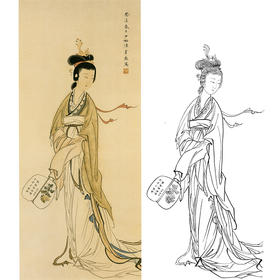 陈少梅竖幅工笔传统仕女人物白描底稿-纨扇仕女-ZV07