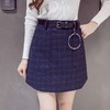 【服饰鞋包】冬新款 韩版时尚百搭修身显瘦高腰A字毛呢格子半身裙女 商品缩略图0