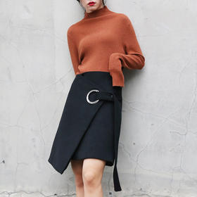 【服饰鞋包】秋冬新款毛呢高腰不规则金属扣显瘦半身裙