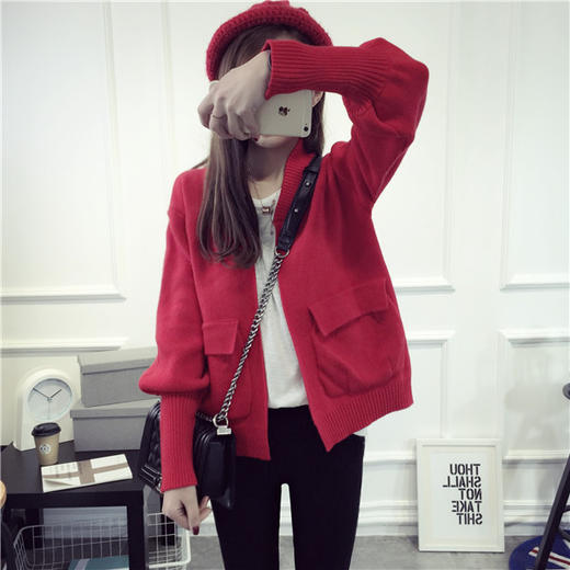 【服饰鞋包】泡泡袖针织衫开衫秋季毛衣外套女装短款韩版学生款 商品图0