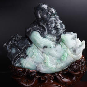 【八方来财】淡绿墨翠文财神（带底座）-BW302012