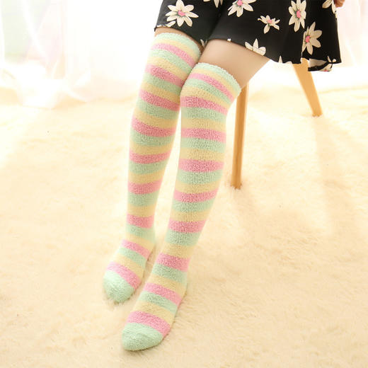 【袜子】*日系冬季打底袜子毛绒珊瑚绒女过膝袜高筒袜地板袜加厚睡眠袜保暖 商品图0