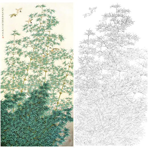 竖幅工笔花鸟白描底稿-周彦生《修影临风》-多种白描尺寸可选-LV04 商品图0