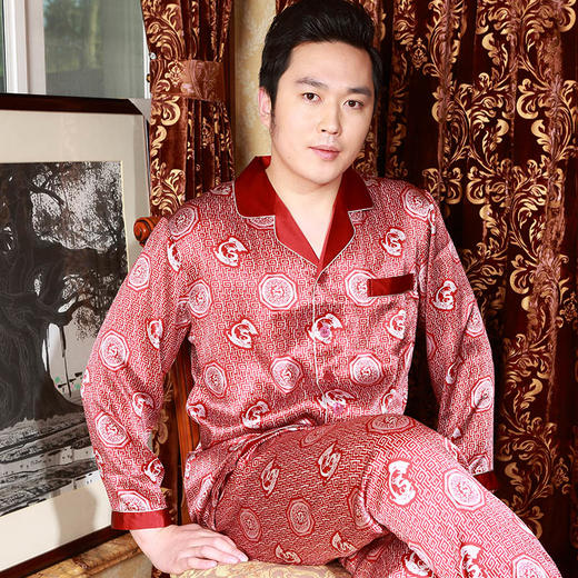 喜得宝真丝印花男款睡衣家居服套装 商品图1