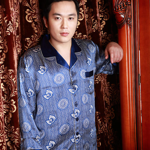 喜得宝真丝印花男款睡衣家居服套装 商品图0