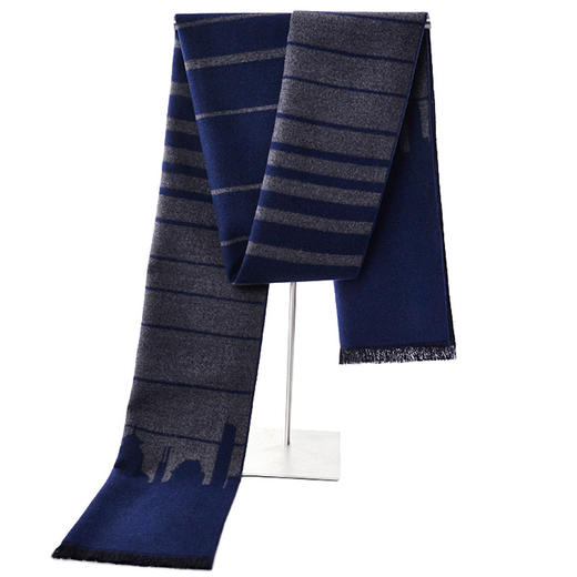【围巾】*冬季男士围巾真丝保暖围脖蓝灰上海滩围巾 商品图0