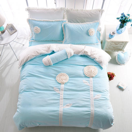 【床上用品】。韩版公主可爱天鹅绒四件套加厚保暖珊瑚绒床裙短绒毛床上用品 商品图0