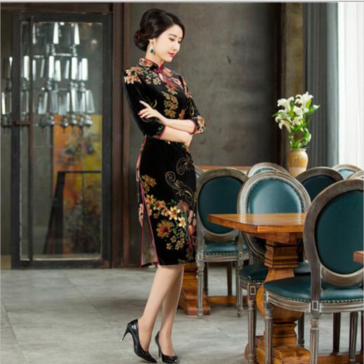 XL105长丝绒秋冬季 金丝绒旗袍 商品图1