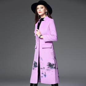 【服饰鞋包】秋冬装欧美女装加厚女式羊毛呢外套大衣手绘花