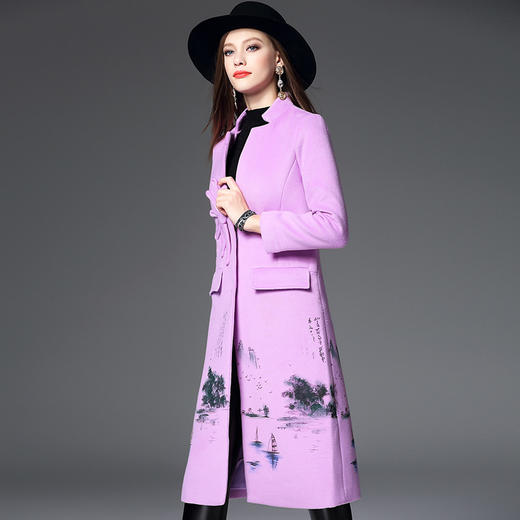 【服饰鞋包】秋冬装欧美女装加厚女式羊毛呢外套大衣手绘花 商品图0