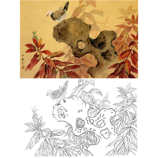 横幅周中耀工笔花鸟白描底稿-DV09 商品图0