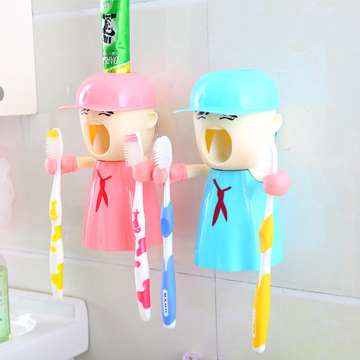 【家用杂物】卡通小黄人同款自动挤牙膏器 卡通棒球女孩牙刷架套装 商品图0