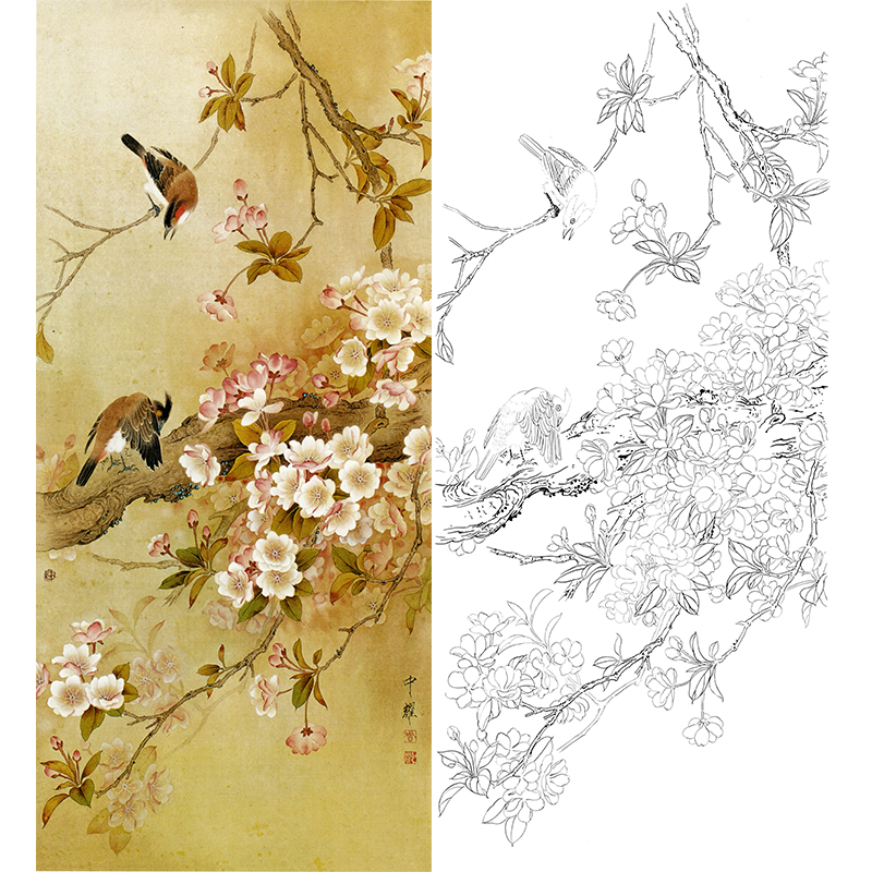 竖幅工笔花鸟白描底稿-周中耀-FV04