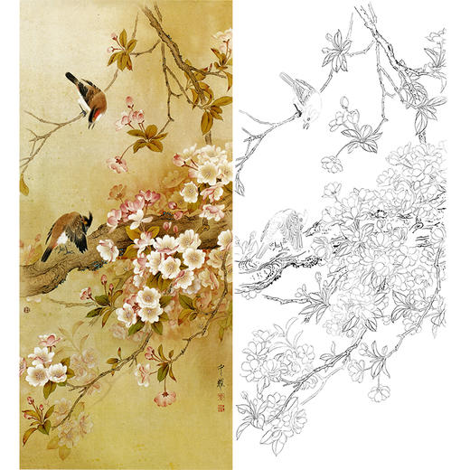 竖幅工笔花鸟白描底稿-周中耀-FV04 商品图0