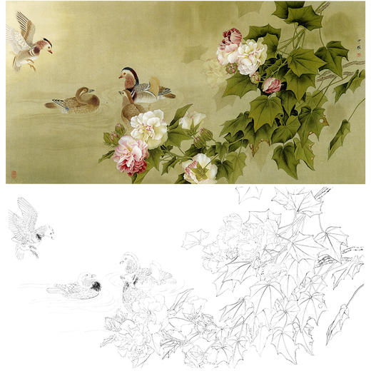 横幅工笔花鸟白描底稿-FV07 商品图0