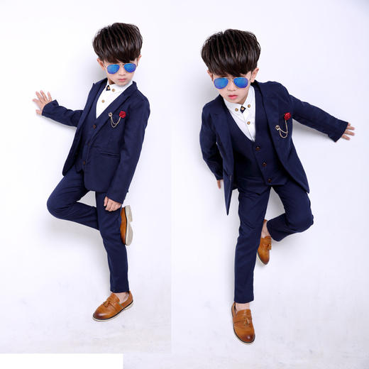 【西装男童】 男童西装秋冬款 儿童西服套装韩版花童礼服三件套 商品图0