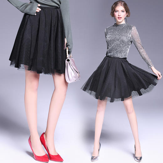 【网纱裙】欧洲站黑色百搭显瘦半身裙秋冬新款网纱蓬蓬透视短裙6301 商品图0