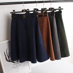 【伞裙】秋冬复古a字裙 百褶高腰显瘦过膝半身裙中长款  伞裙