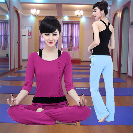 【运动服】瑜伽服长袖三件套 莫代尔舞蹈服健身房运动服跑步服套装 商品图0