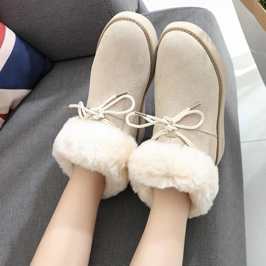 【雪地靴】16冬季新款韩版加厚平底雪地靴毛毛加绒一脚蹬保暖纯色短靴包包鞋 商品图0