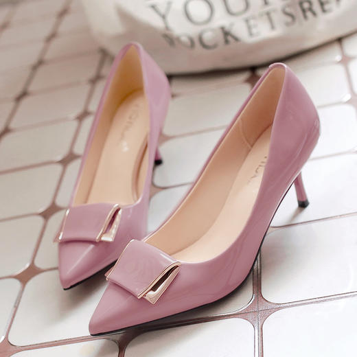 【服饰鞋包】春季新款浅口单鞋韩版裸色尖头细跟高跟鞋漆皮女鞋 商品图0