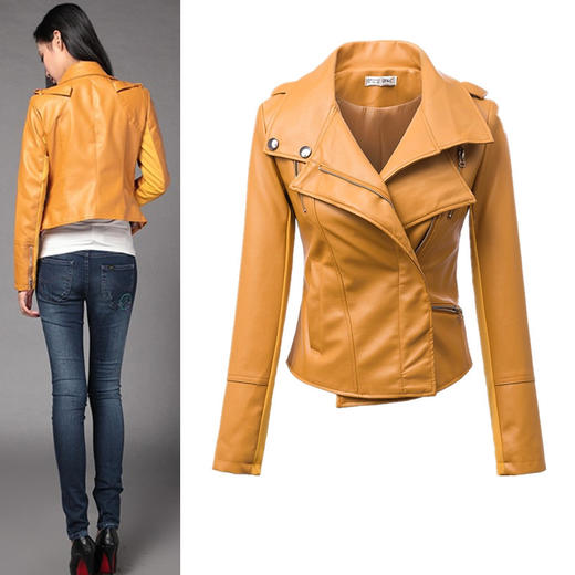 【皮衣】秋冬季新款翻领防水防寒机车短款腰精修身小皮衣女 潮爆 商品图0