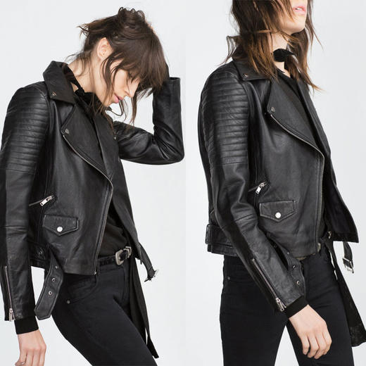 【服饰鞋包】秋冬季新品女装欧美机车夹克拉链腰带PU皮衣女士外套 商品图0